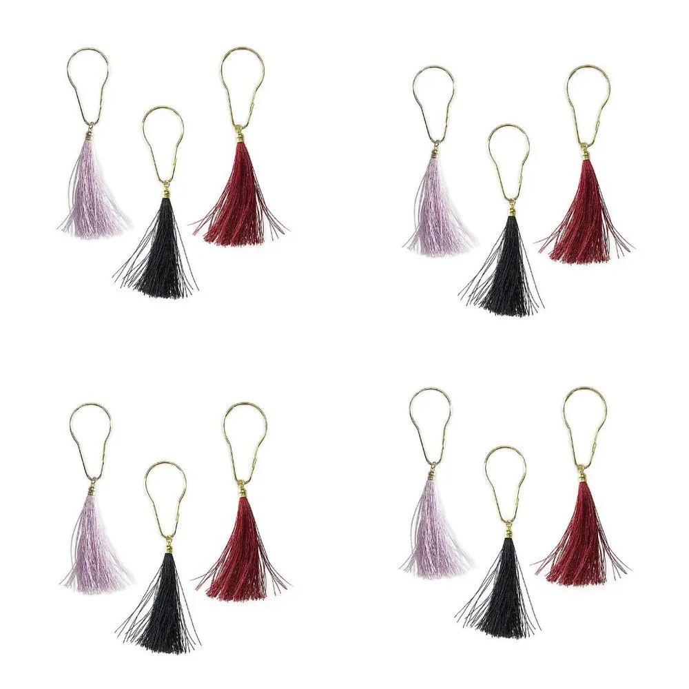3 Sets Wild Sage ERIKA Tassels Goldtone Shower Curtain Hooks - 12 hooks per set